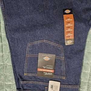 Dickies Men's Straight Leg Jeans in Dark Blue with Orange Stitching